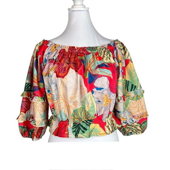 Rachel Zoe Tops - Rachel Zoe Crop Top Womens Size S Tropical Floral Crop Off Shoulder Colorful Fun